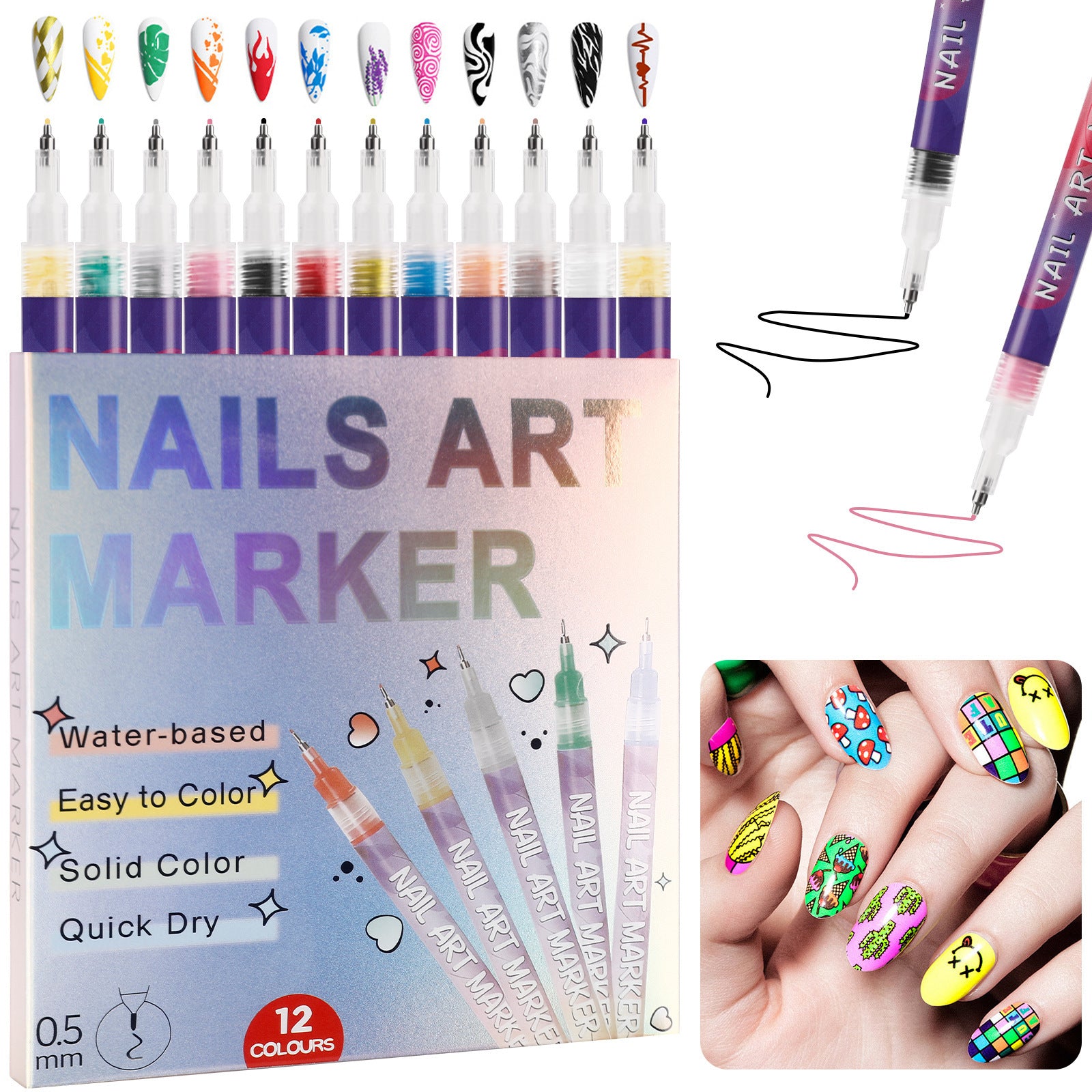 Marcadores para Decoración de Uñas (12 Colores de Pintura Acrílica)