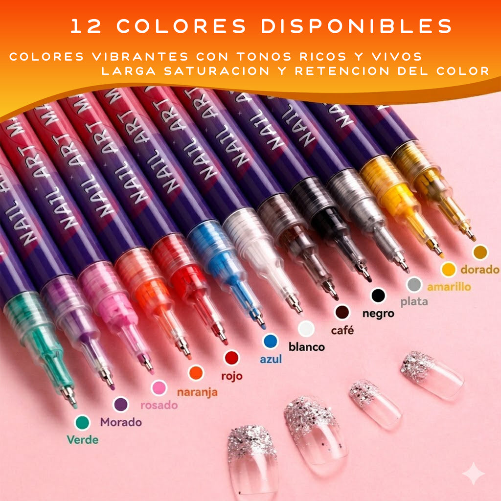 Marcadores para Decoración de Uñas (12 Colores de Pintura Acrílica)